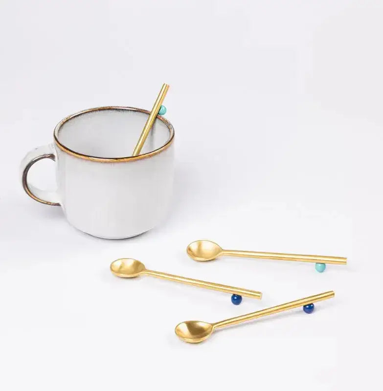 Mini Brass Spoons with Enamel Jewel