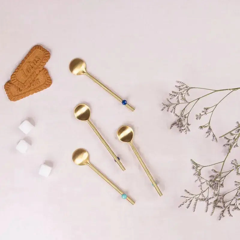 Mini Brass Spoons with Enamel Jewel