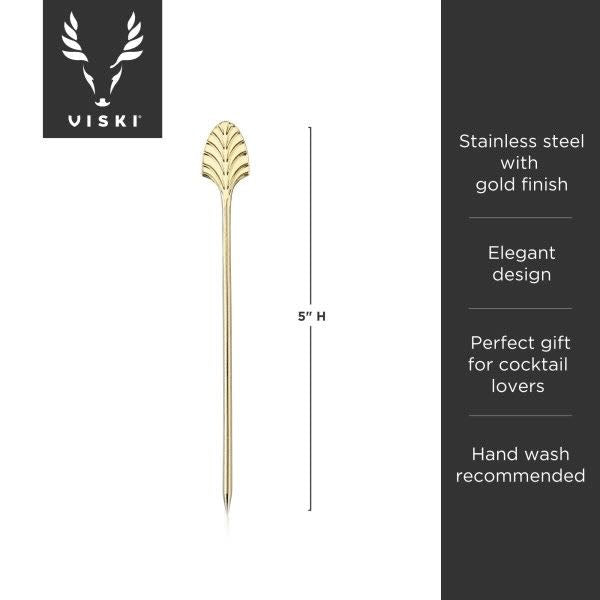 Art Deco Style Gold-Plated Fan Cocktail Picks - Set of 4