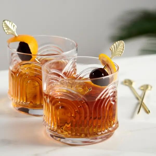 Art Deco Style Gold-Plated Fan Cocktail Picks - Set of 4