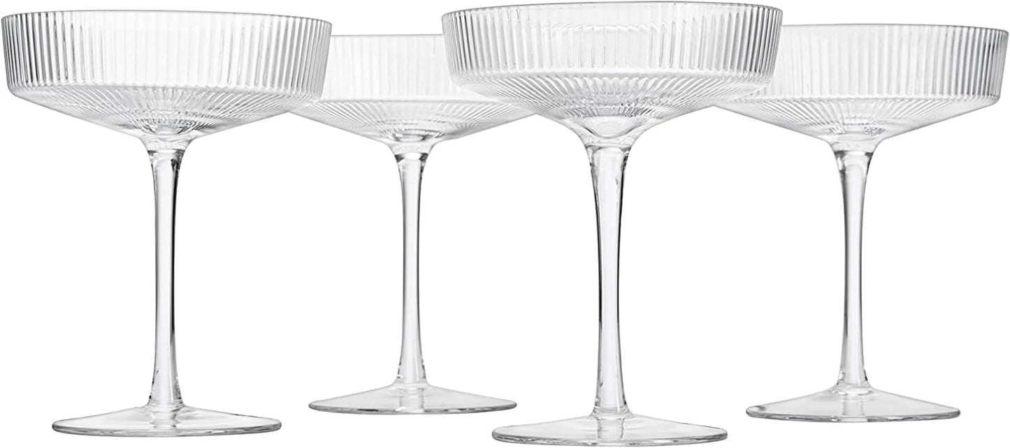 Ribbed Coupe Clear Glasses With Premium Satin Lined Gift Set/4