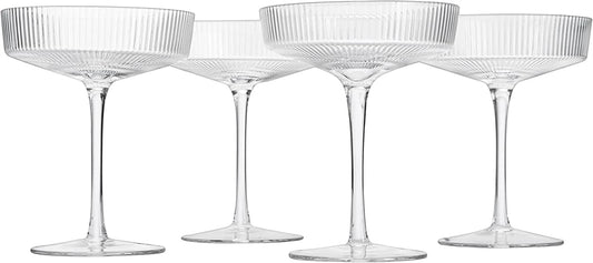 Ribbed Coupe Clear Glasses With Premium Satin Lined Gift Set/4