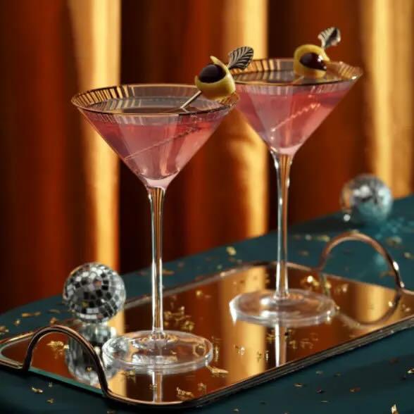 Deco Meridian Gold-Rimmed Crystal Martini Glasses - Set of 2