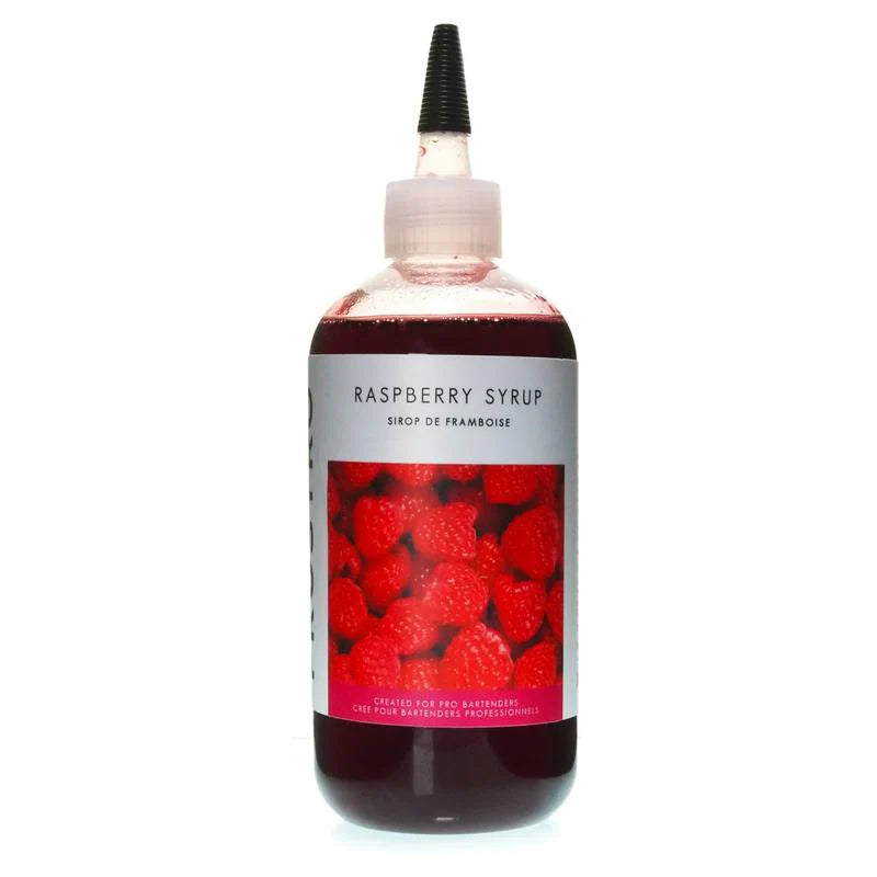 Raspberry Syrup by Prosyro. This syrup produces an electrifying flavour and aroma, and won't lose its vibrant colour in cocktails.