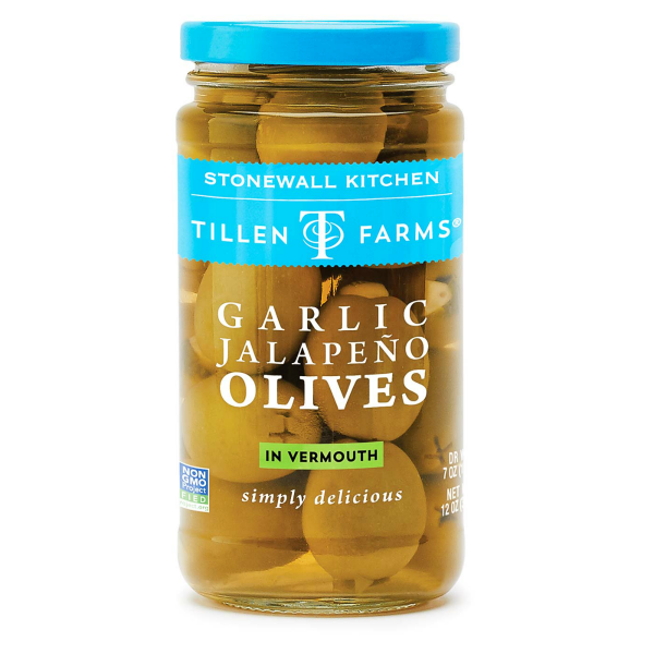 Garlic Jalapeno Olives by Tillen Farms. Kick your cocktail game up a notch with these large green olives that we’ve hand-stuffed with spicy jalapeño slices and zesty garlic