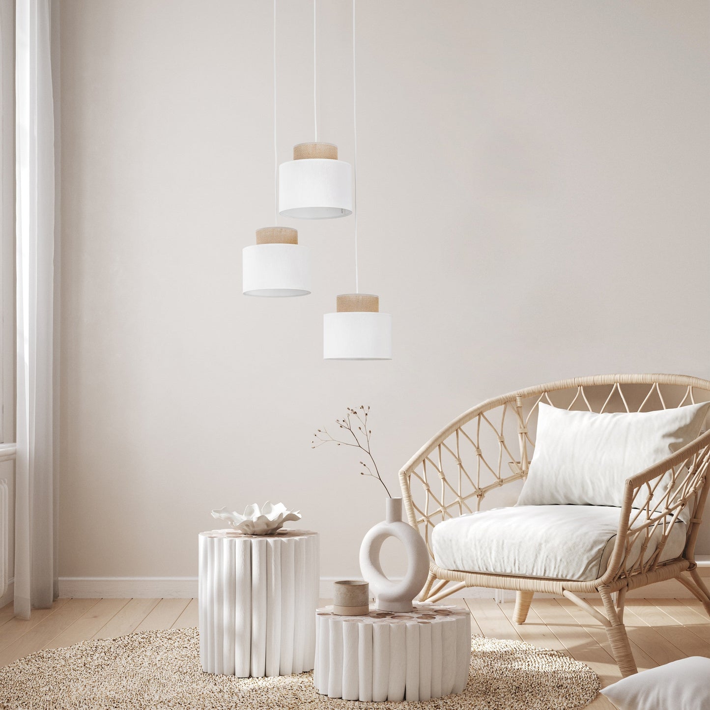 DUO White Jute Natural Pendant Light 3