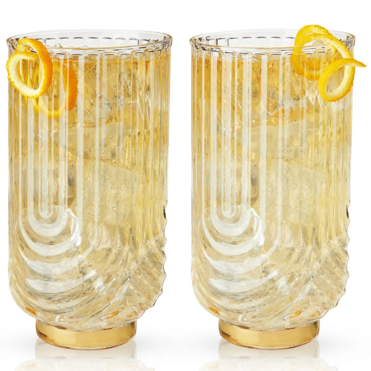 Deco Gatsby Gold-Plated Glass Highball Glasses - Set of 2