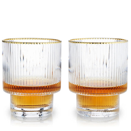 Deco Meridian Gold-Rimmed Crystal Tumblers - Set of 2