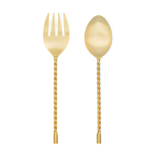 Serving set with twisted handles, and a champagne gold finish