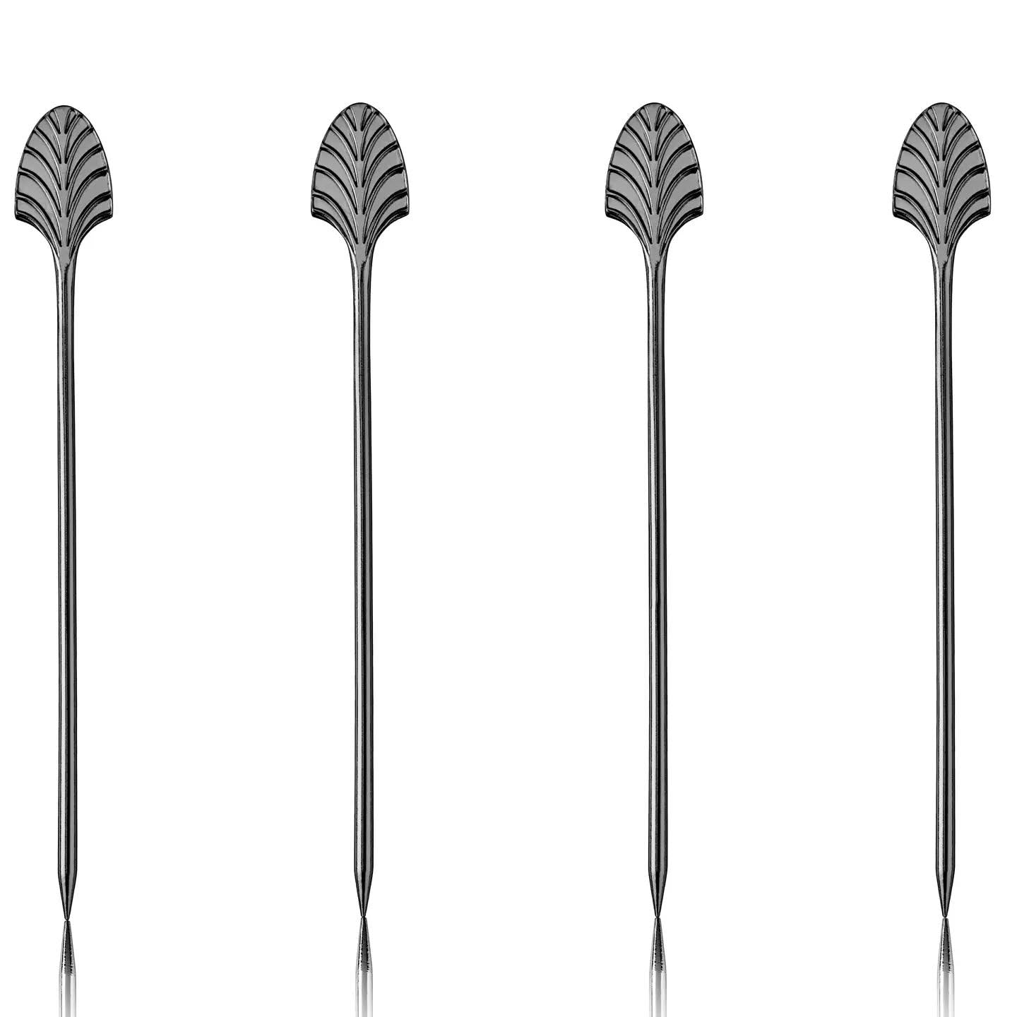 Art Deco Black Gunmetal-Plated Cocktail Picks - Set of 4