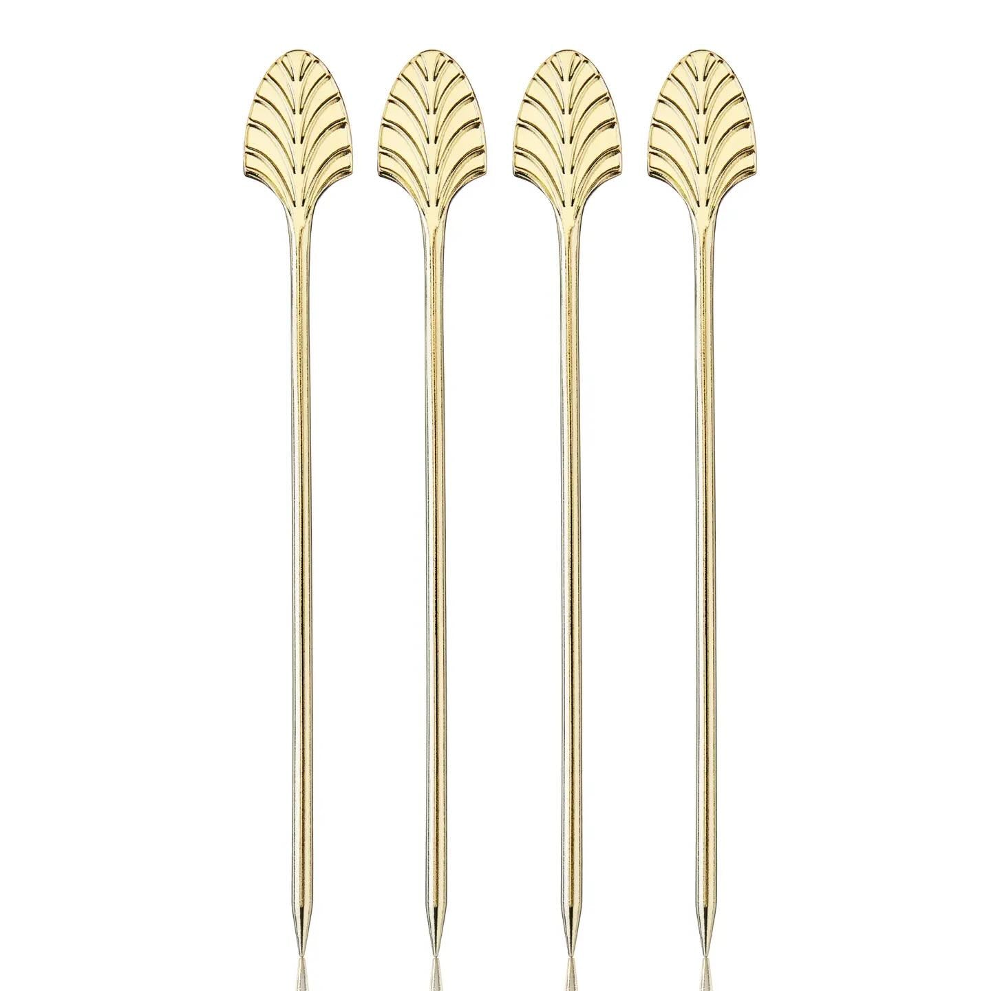 Art Deco Style Gold-Plated Fan Cocktail Picks - Set of 4