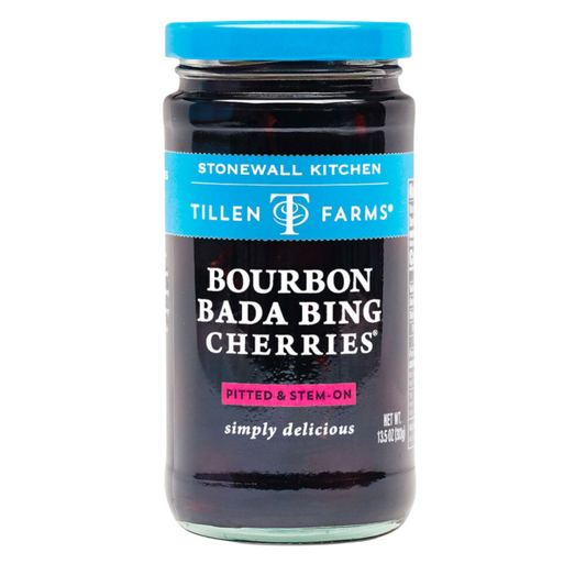 Bourbon Bada Bing Cherries by Tillen Farms. Add them to your favorite Manhattan or Old Fashioned!