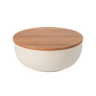 Casa Fina Pacifica Serving Bowl with Oak Lid Vanilla