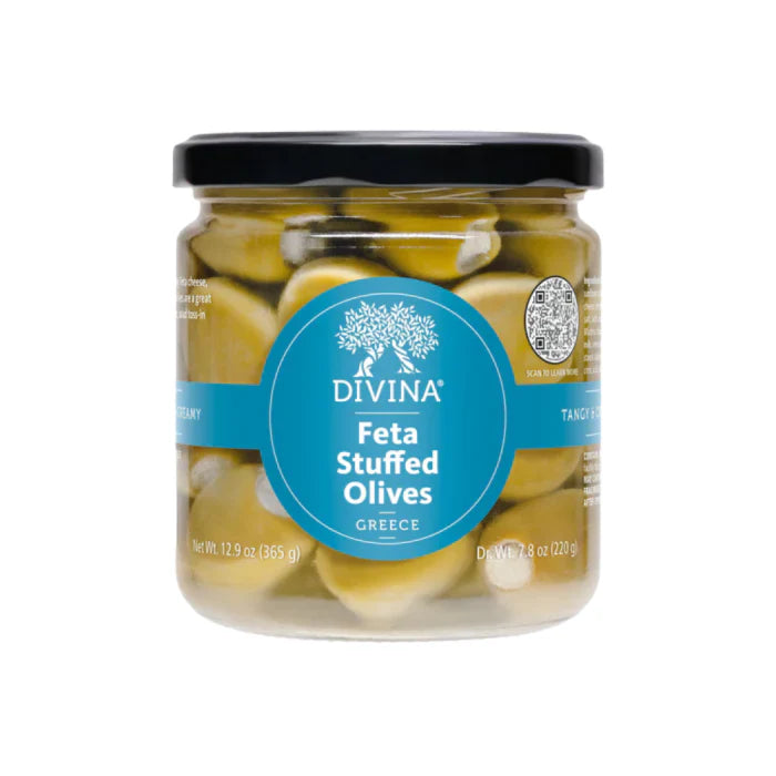 Divina Feta Stuffed Olives. These mild and buttery olives are a great ready-to-serve appetizer or cocktail garnish.