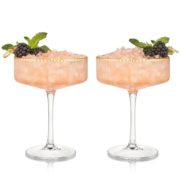 Deco Meridian Gold-Rimmed Crystal Coupe Glasses - Set of 2