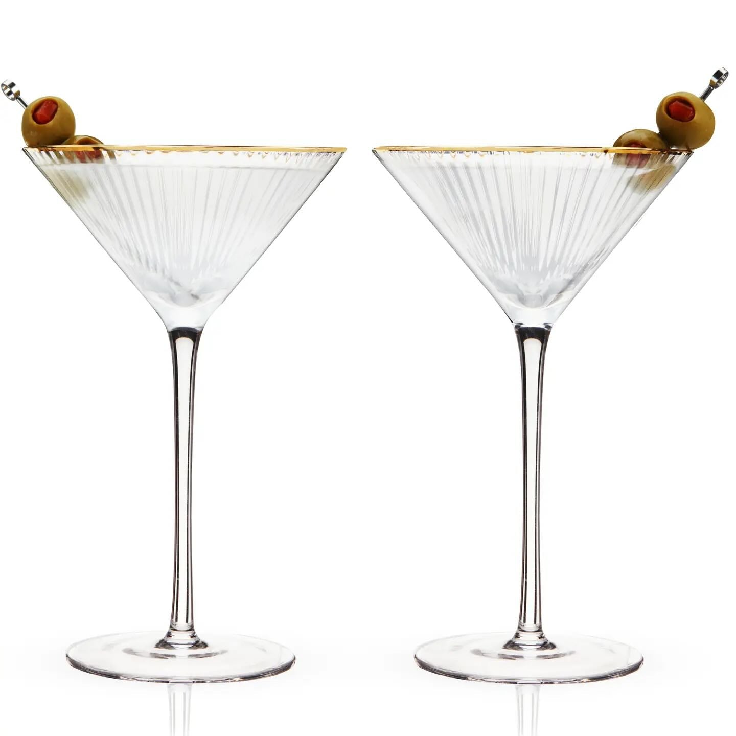 Deco Meridian Gold-Rimmed Crystal Martini Glasses - Set of 2