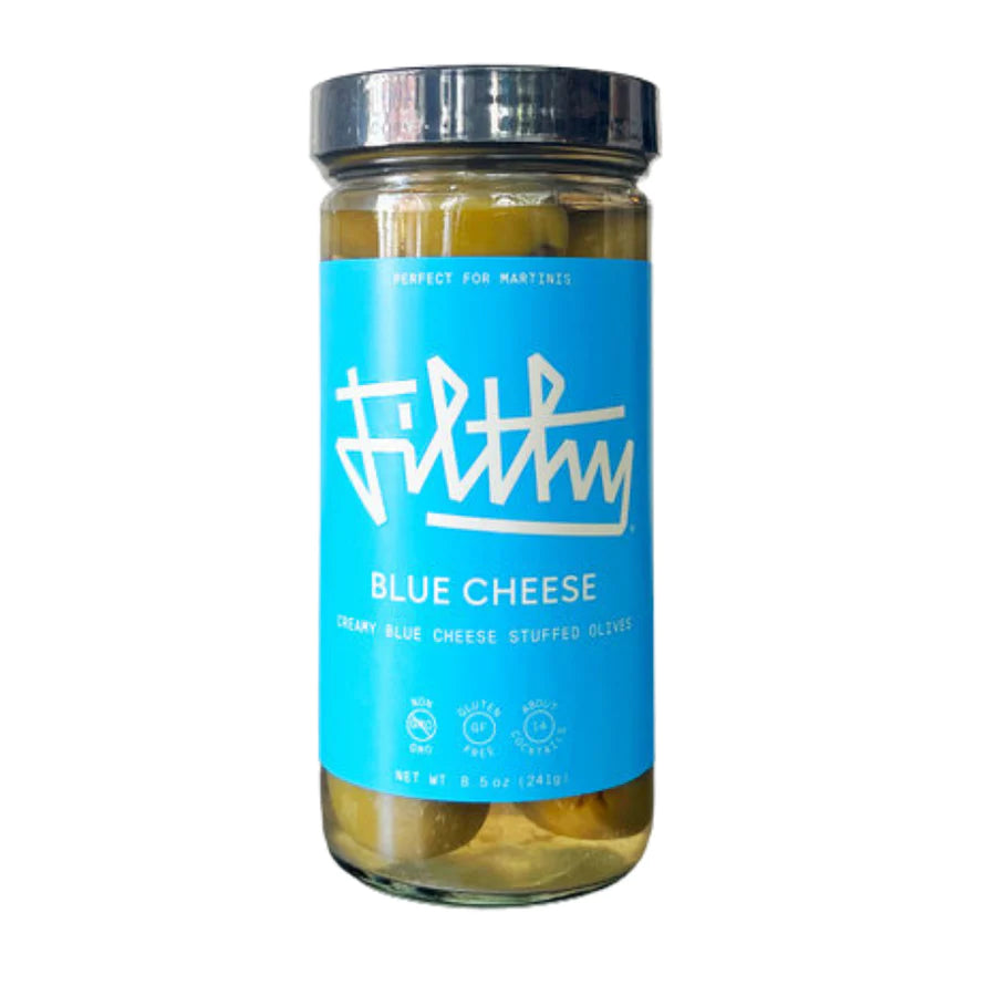 Filkthy Ble Cheese Olives.  Perfect for your next Dirty Martini.