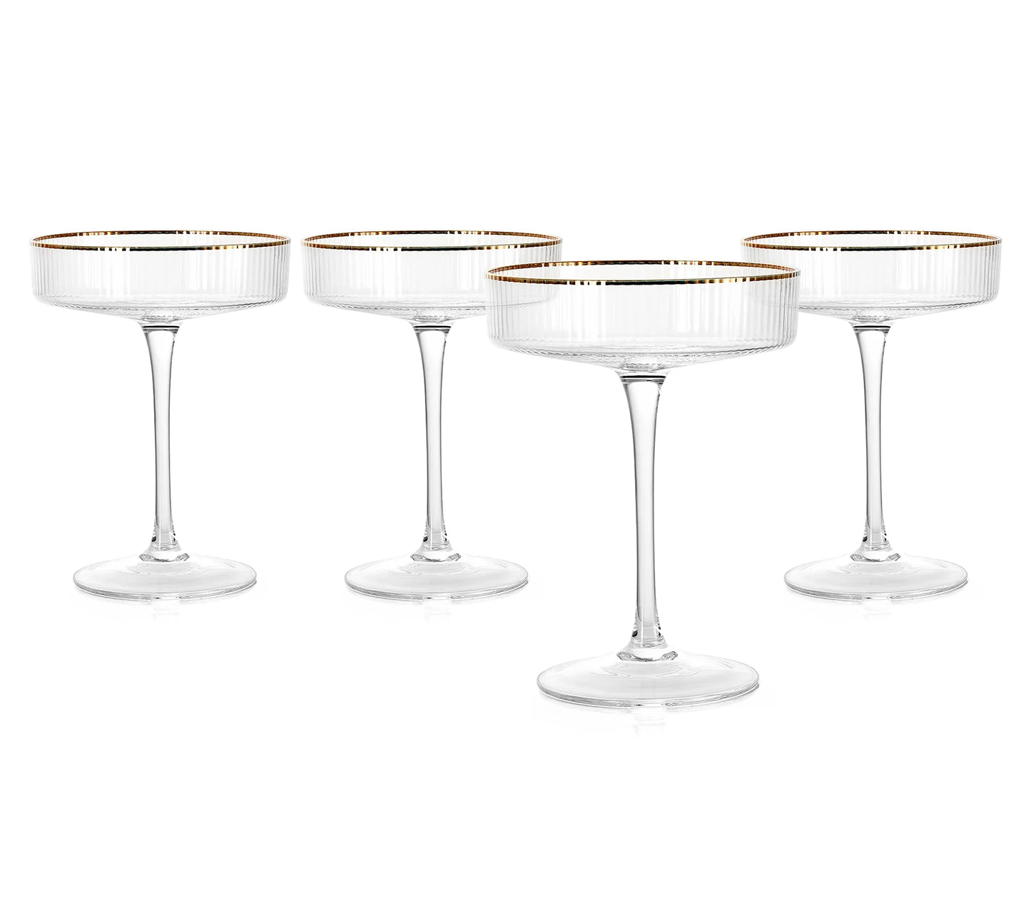 Gold Rim Ribbed Crystal Coupe in Premium Satin Gift Box