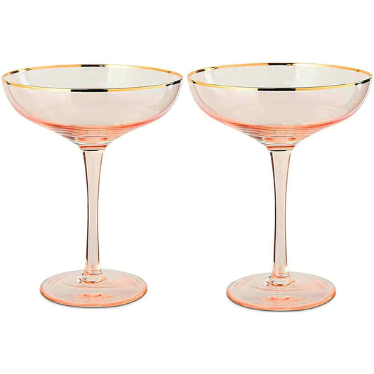 Gold Rim Pink Coupe Glasses Set of 2