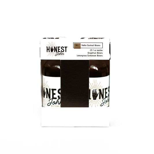 Honest John’s Vodka Bitters (set of 2). Each set includes 1 ounce bottles of each Grapefruit Bitters and Lemongrass Cardamom Bitters, along with recipes for contemporary spins on beloved vodka cocktails.