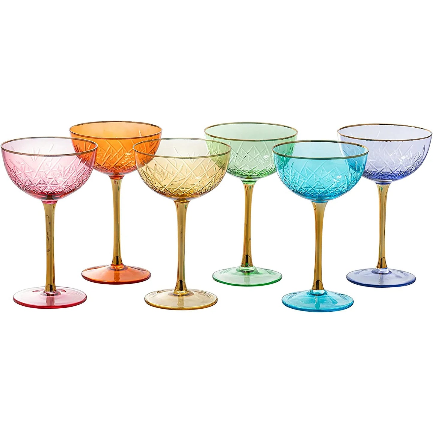 Coloured Coupe Glasses Variety Set of 6