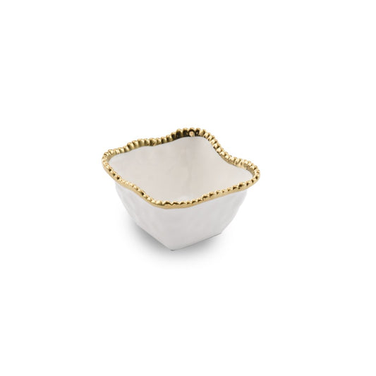 White and Gold Beaded Porcelain Square Bowl