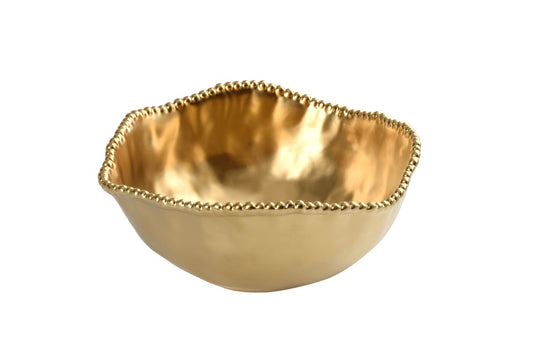 Large Gold Porcelain Bowl with Luxurious Gold Beading