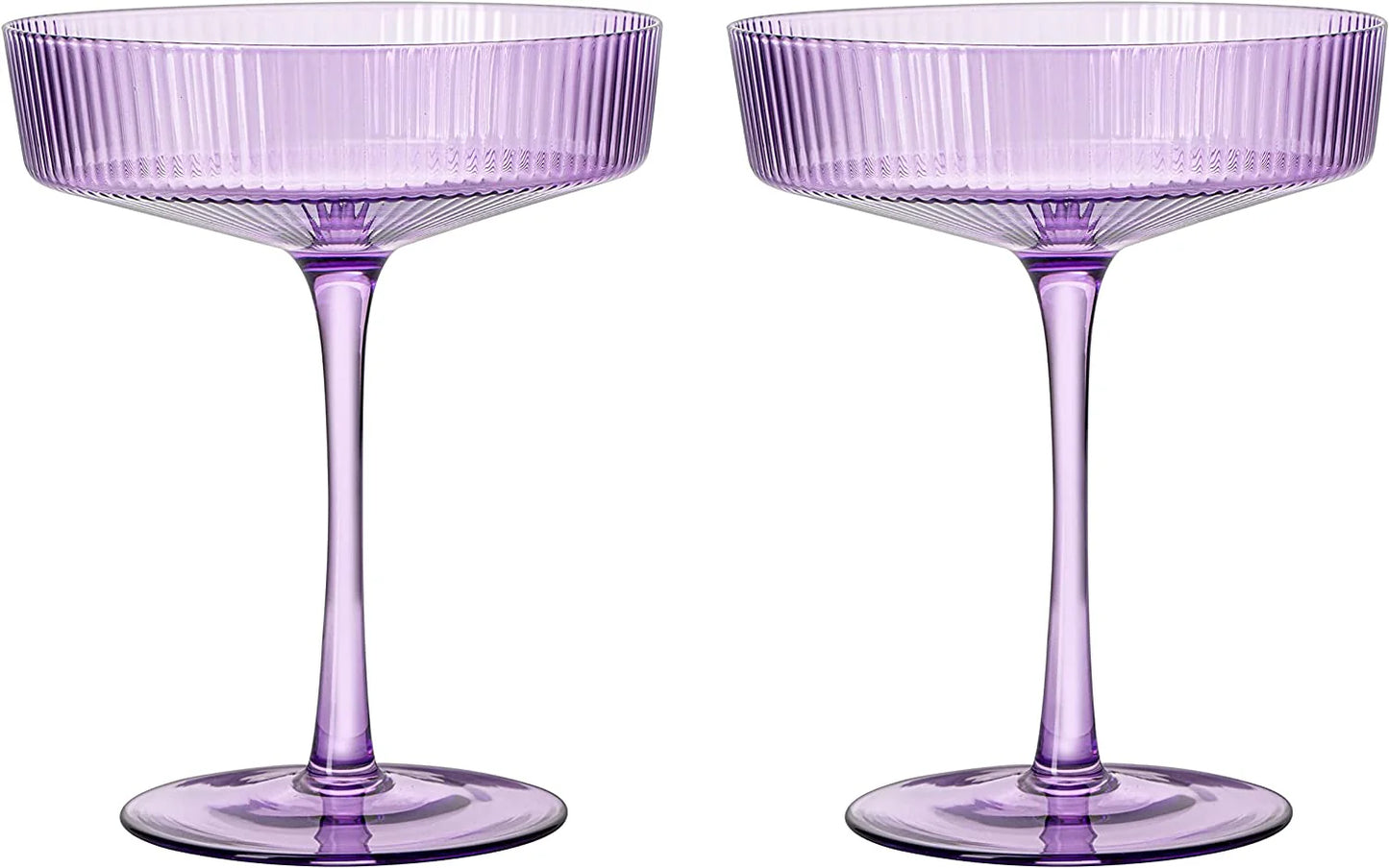 Ribbed Coupe Glasses Lavendar Premium Satin Gift Set