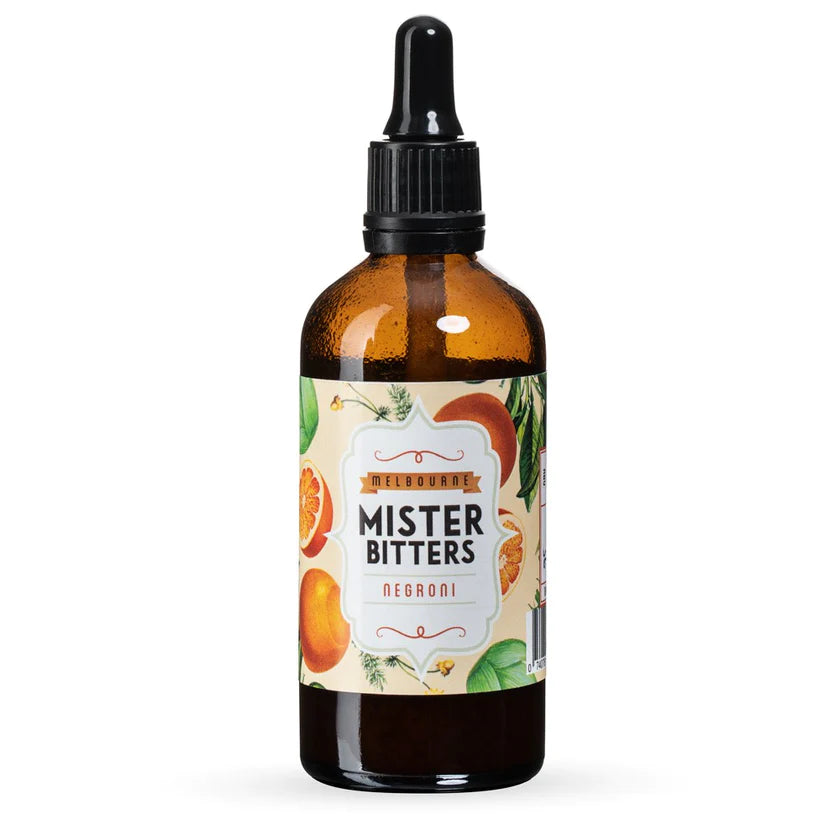 Mister Bitters Negroni Bitters.They are a blend of Australian oranges and lemons, mixed with the floral notes of chamomile and the richness of star anise.