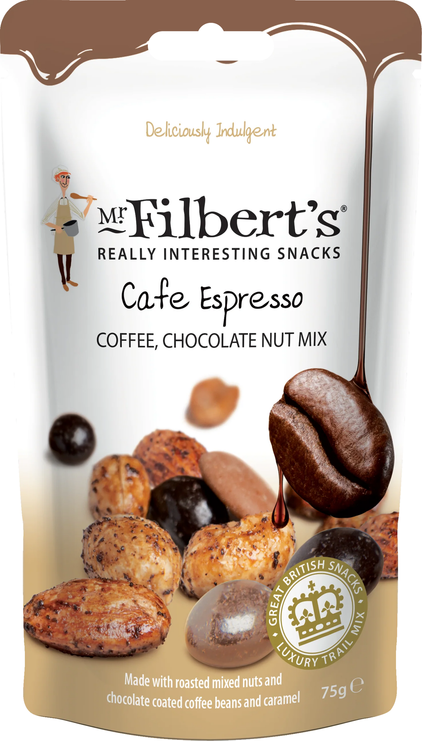 Mr. Filbert's cafe espresso coffee, chocolate nut mix