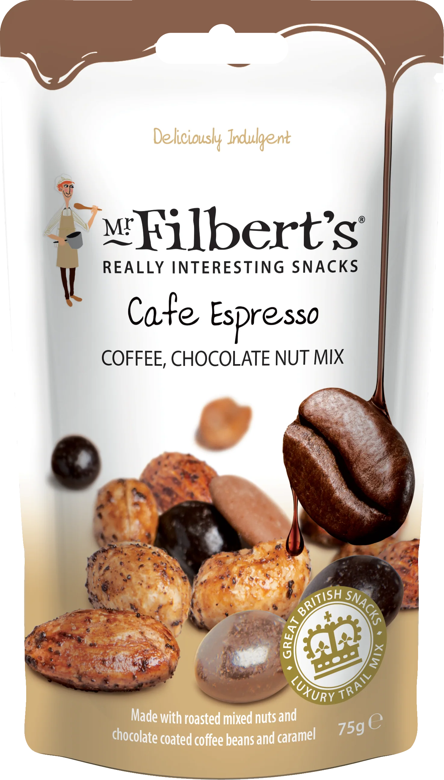 Mr. Filbert's cafe espresso coffee, chocolate nut mix