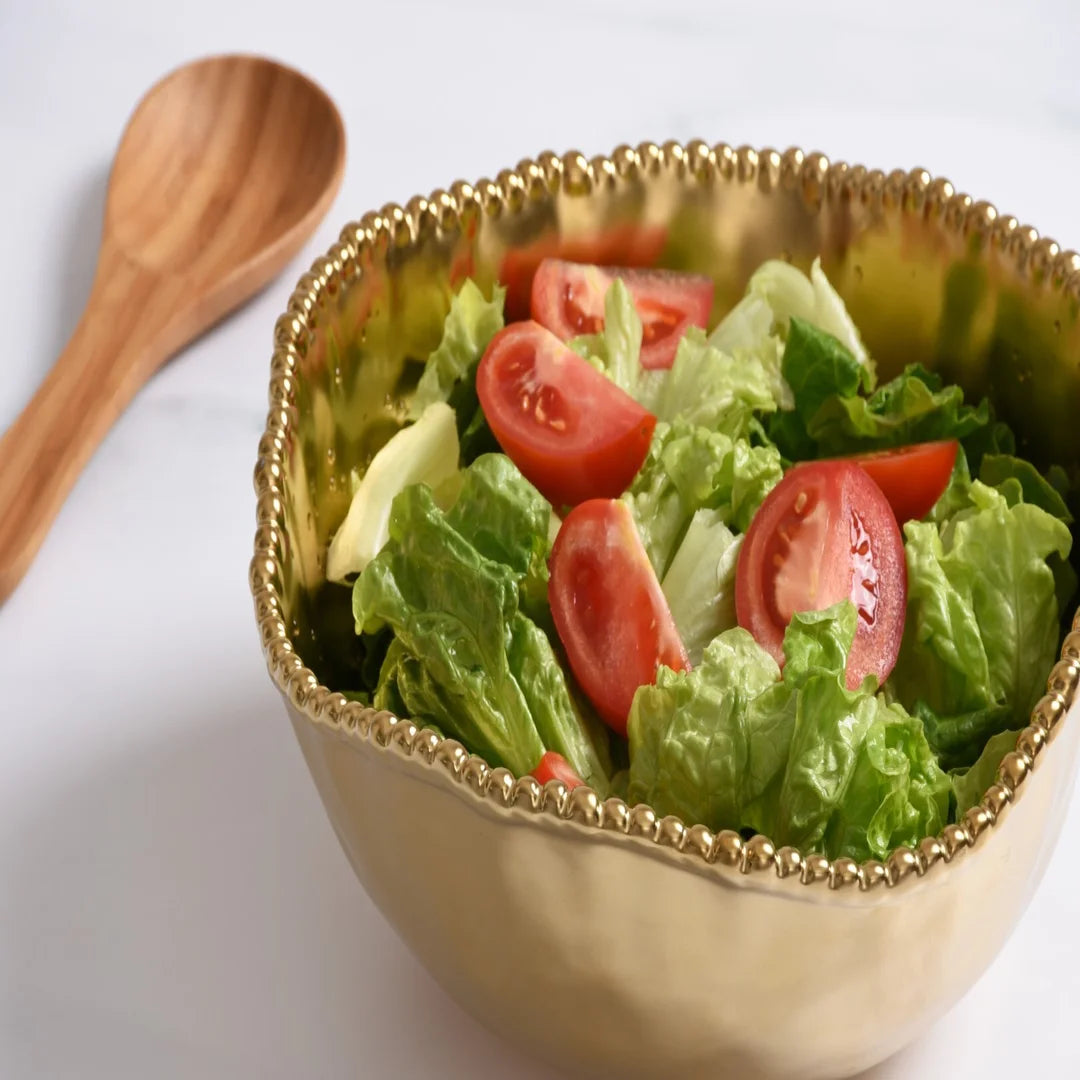 Large Gold Porcelain Bowl with Luxurious Gold Beading